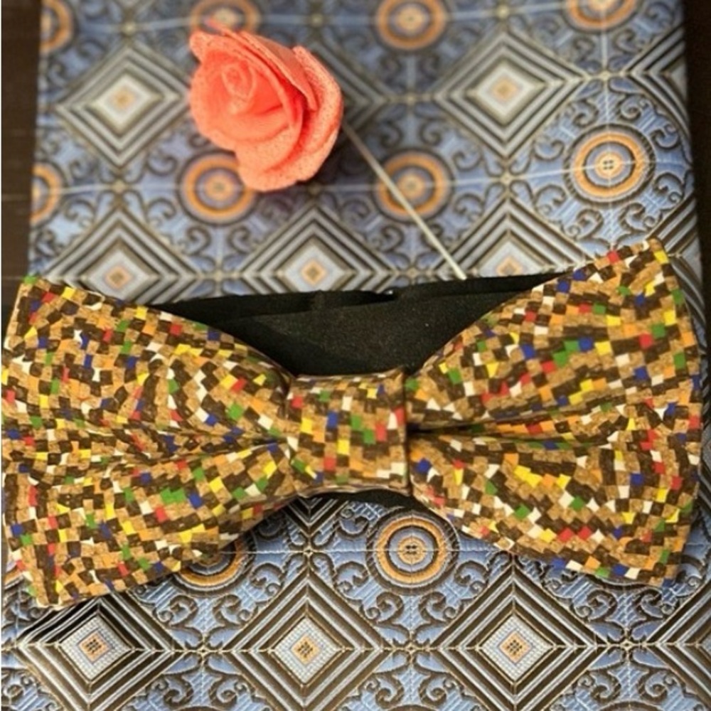 Cork Bow Tie - multi-colored pixelated design